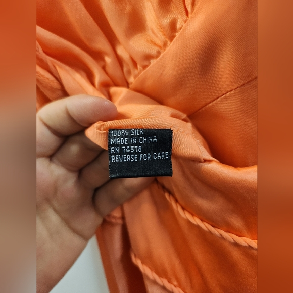 Lillie Rubin Size 6 Orange Sequin Rhinestone 100% Silk Strappy Gown - Picture 5 of 6